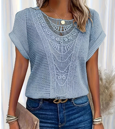 ☀️ Women’s Summer Hollow Out T-Shirt – Ethnic Style Fashion Short Sleeve Top.