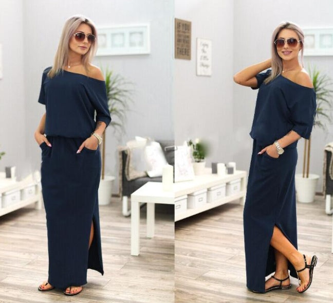 Summer Long Maxi Boho Evening Dress – Elegant Blue Flowy Beach & Party Outfit.