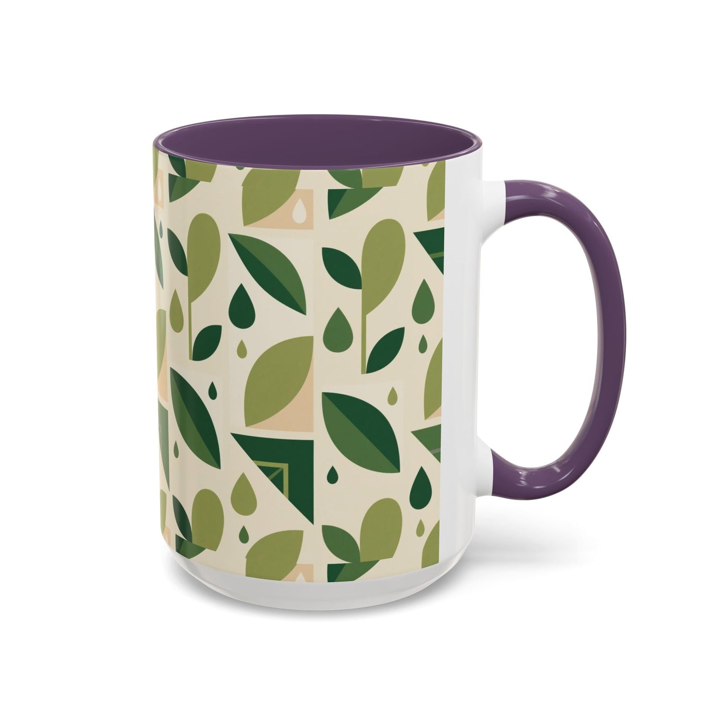 Mug - Abstract Green Leaf and Water Drop Pattern, Minimal Geometric Design Printify