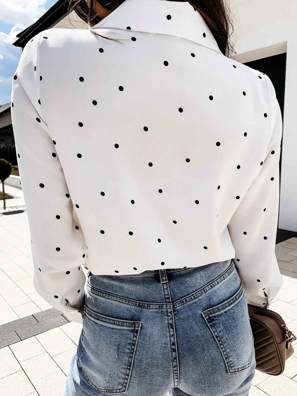 Women’s Slim Fit Polka Dot Button Shirt – Long Sleeve with Pocket.
