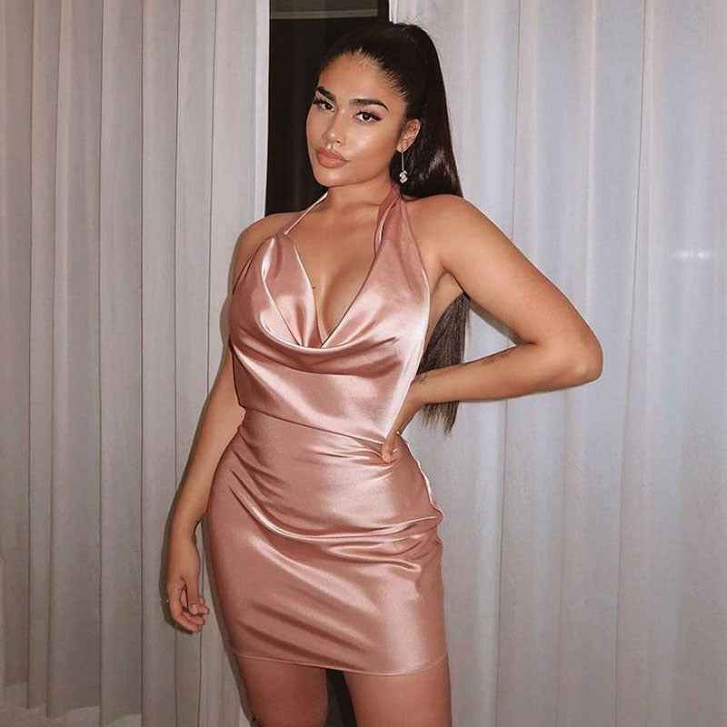 ✨ Satin V-Neck Backless Mini Dress – Summer Party & Evening Outfit.