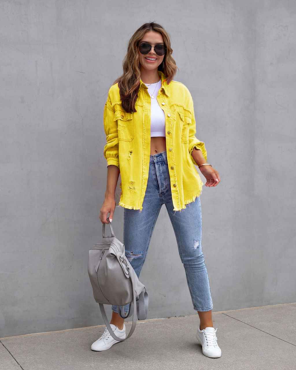 Fashion Ripped Shirt Jacket – Women’s Autumn & Spring Casual Top.