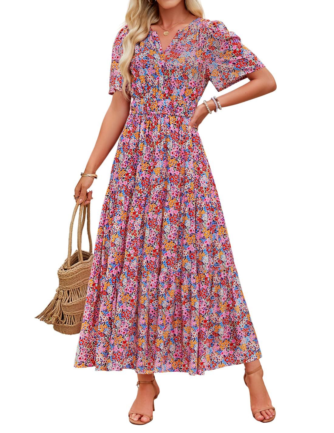 Summer Casual Floral Print Maxi Dress – Sleeveless Boho Beach Sundress for Women.