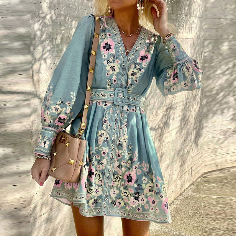 Ladies Fashion Loose Printed Boho Dress.