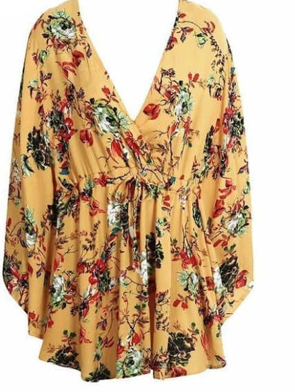 Boho Flower Batwing Sleeve Dress Flowy and Feminine.