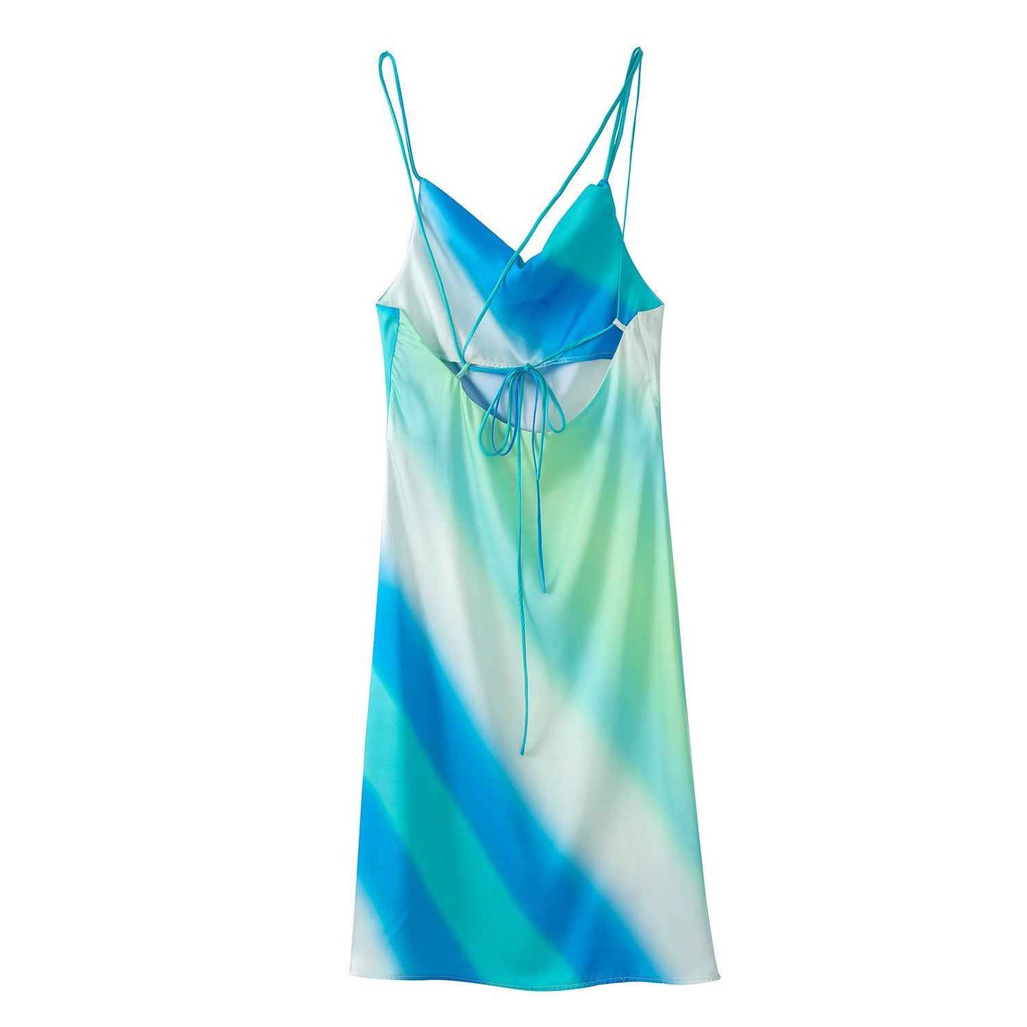 Ladies Stylish Tie-Dye Silk Satin Slip Dress – Summer Party & Vacation Outfit.