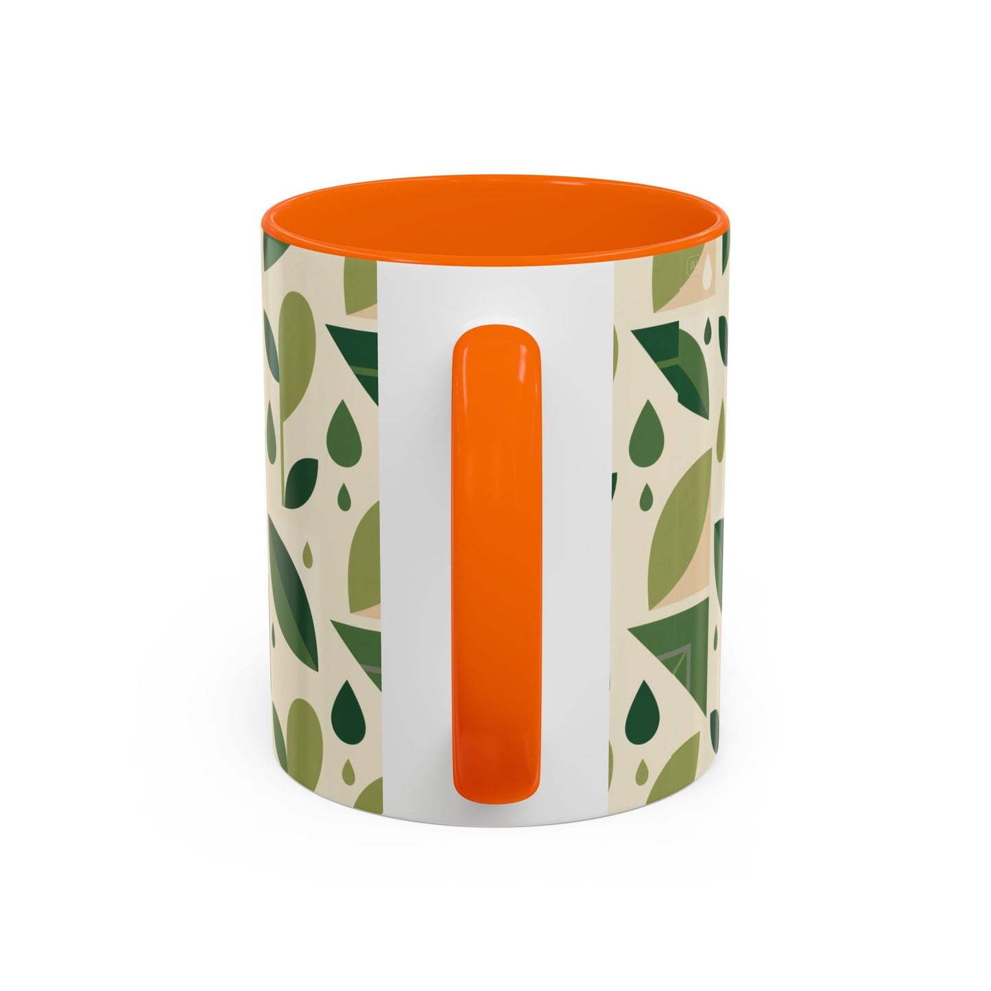 Mug - Abstract Green Leaf and Water Drop Pattern, Minimal Geometric Design Printify