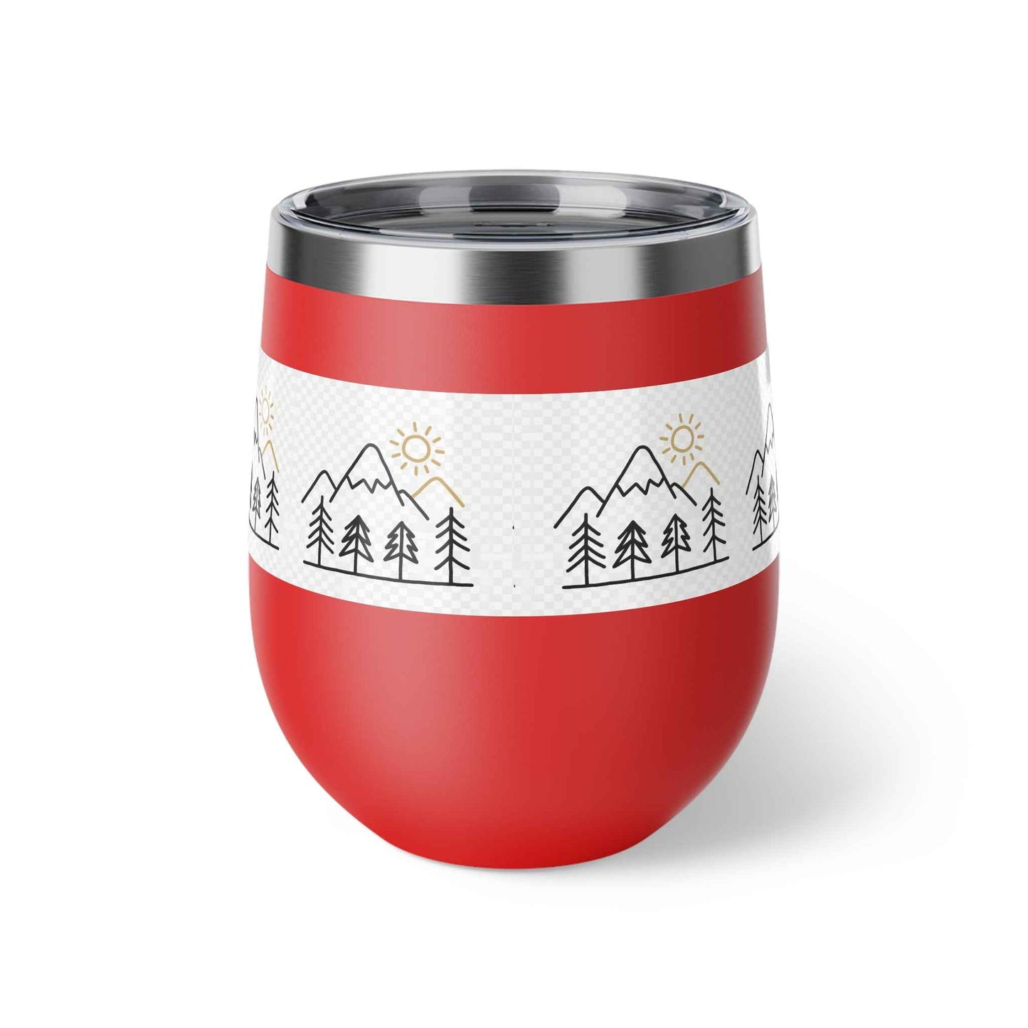 Mug, Simple Line Art Mountains and Pine Trees, 12oz Copper Vacuum Insulated Cup.