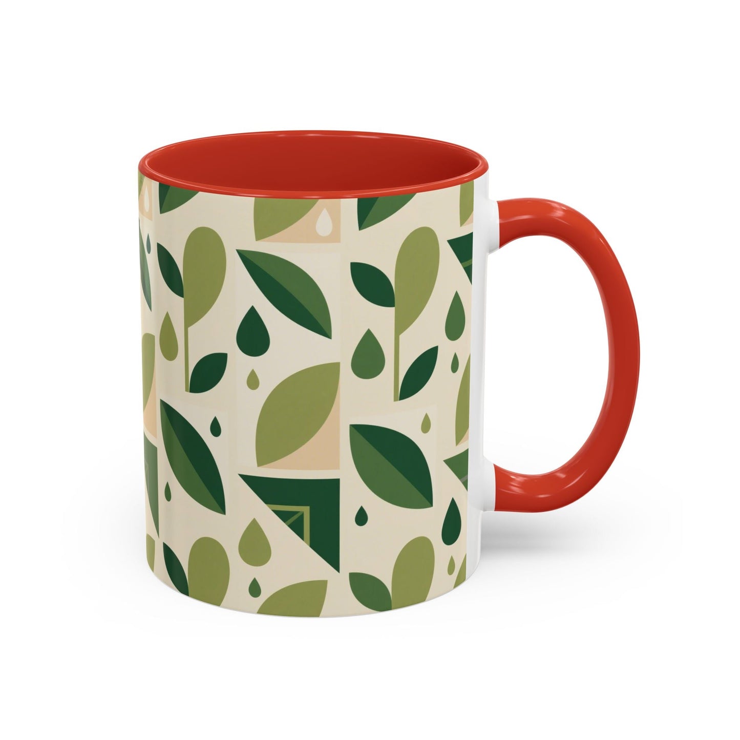 Mug - Abstract Green Leaf and Water Drop Pattern, Minimal Geometric Design Printify