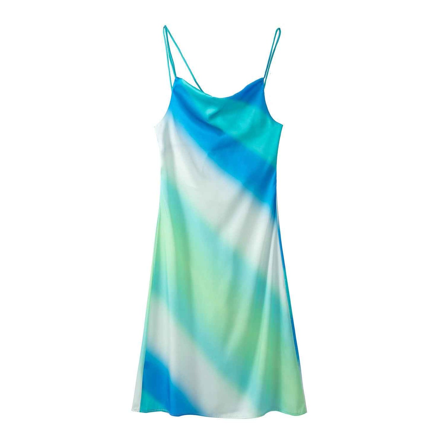 Ladies Stylish Tie-Dye Silk Satin Slip Dress – Summer Party & Vacation Outfit.