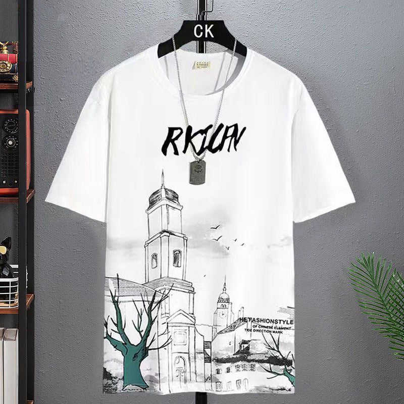 Men’s Ice Silk Short-Sleeved Splash-Ink T-Shirt cjdropshipping