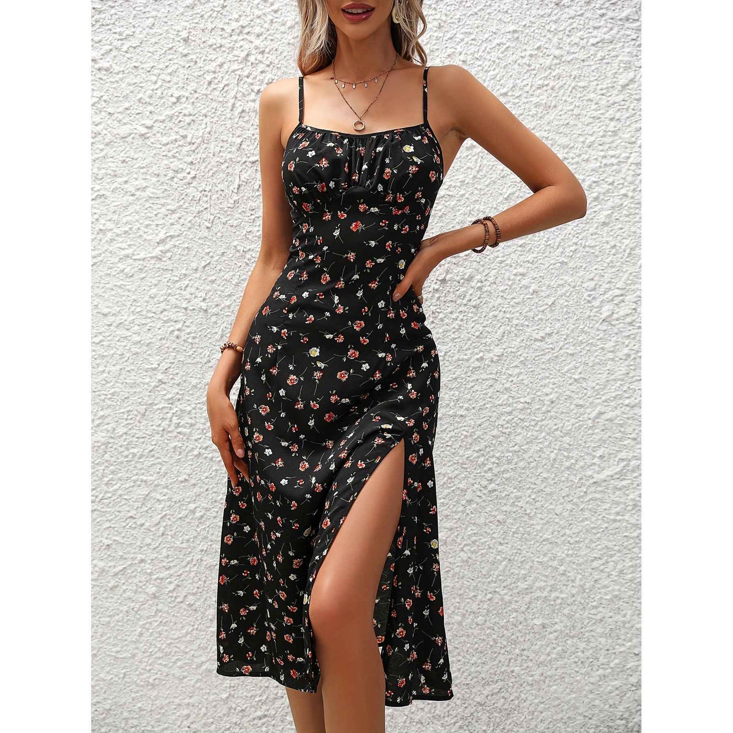 Polka Dot Suspender Split Dress – Summer Sexy Long Dress for Women.