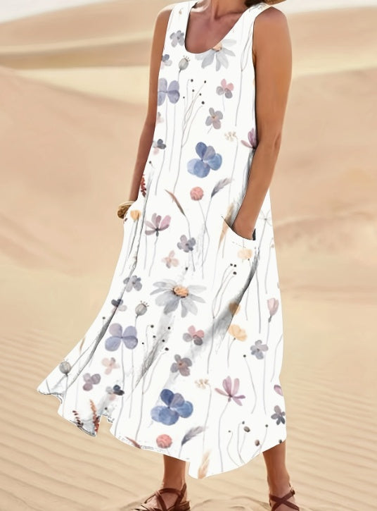 Women’s Lightweight Floral Maxi Tank Dress – Sleeveless Boho Summer Beach Outfit.