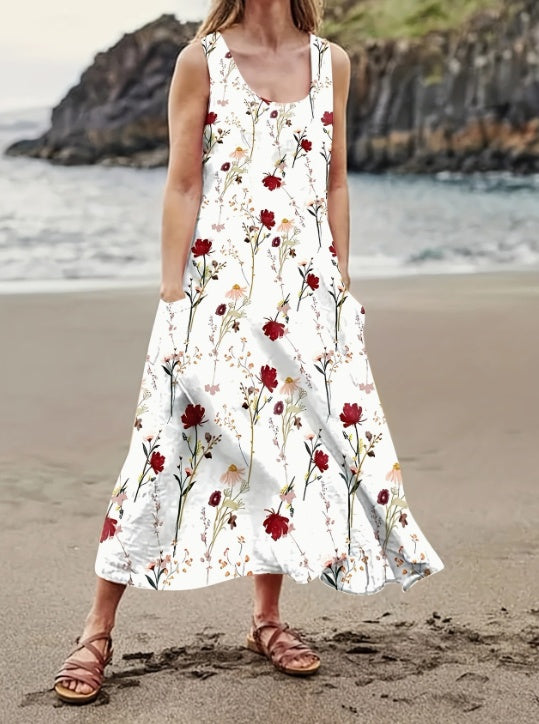 Women’s Lightweight Floral Maxi Tank Dress – Sleeveless Boho Summer Beach Outfit.