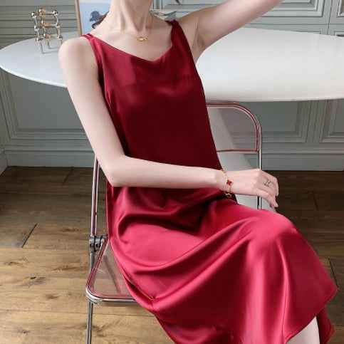 French Black Satin Slip Dress – Premium Satin Texture Elegant Evening Dress.