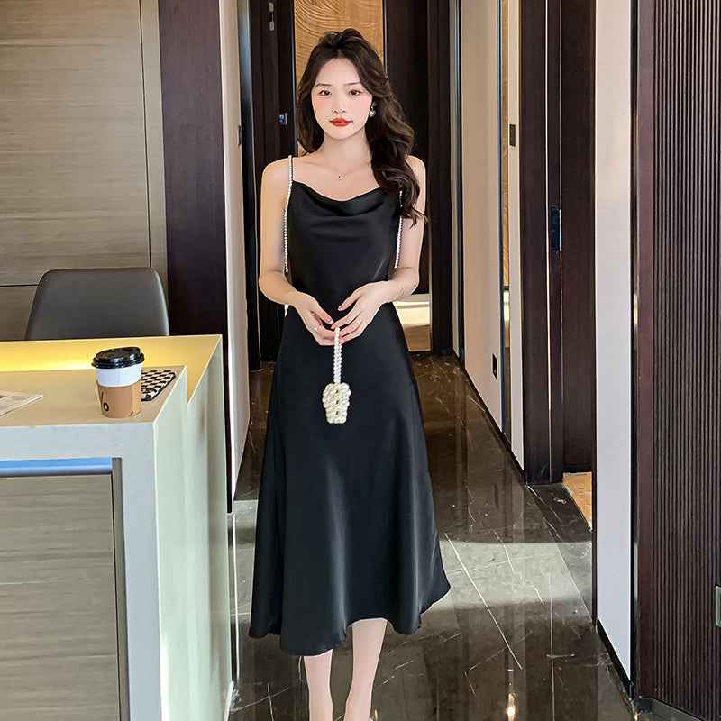 Women’s Silk Satin Slip Dress – Feminine Waist Silhouette Cocktail Dress.