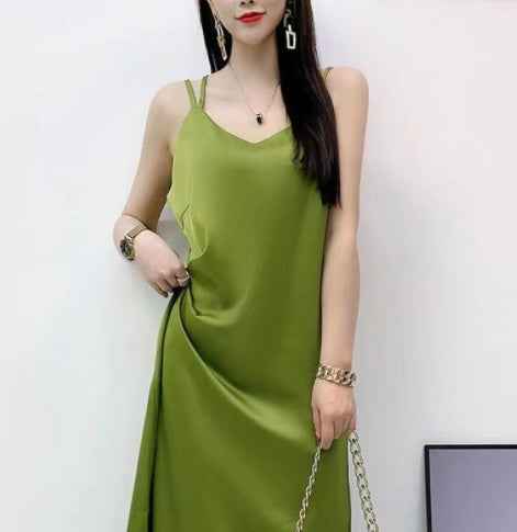 French Black Satin Slip Dress – Premium Satin Texture Elegant Evening Dress.