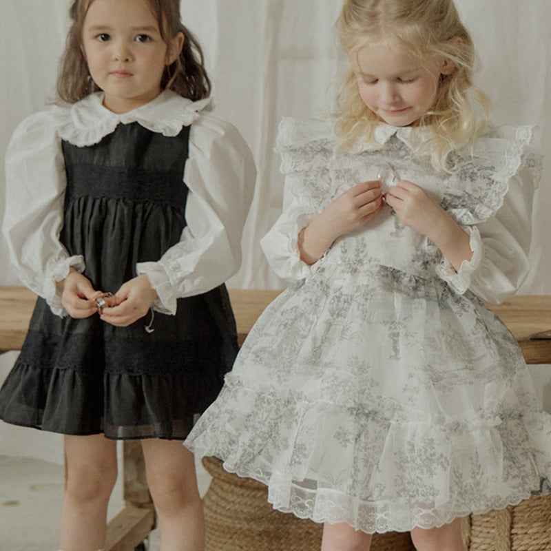 Girls’ Spring Strawberry Shan Cotton Lace Tank Top Dress – Solid Color French Style.