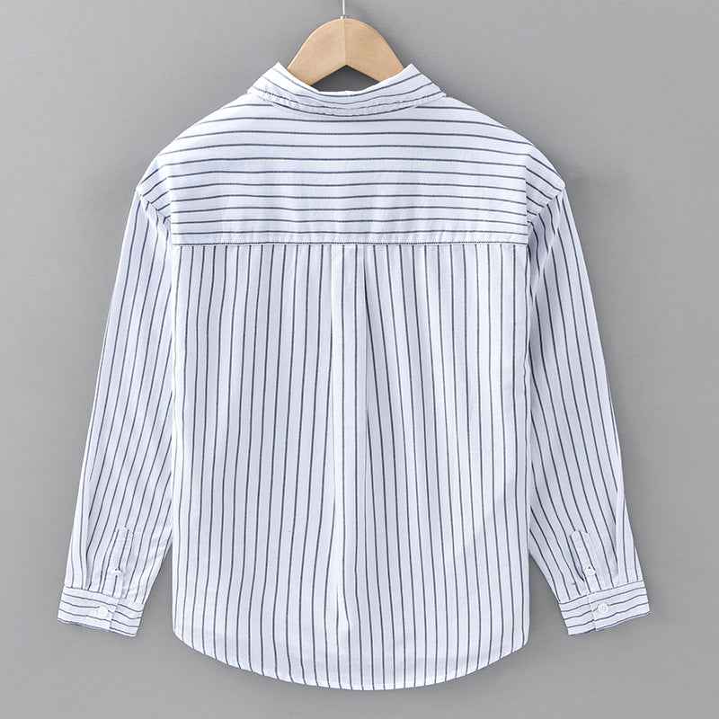Men’s Casual Embroidered Striped Cotton Long-Sleeve Shirt – Japanese Style Spring & Autumn Fashion.