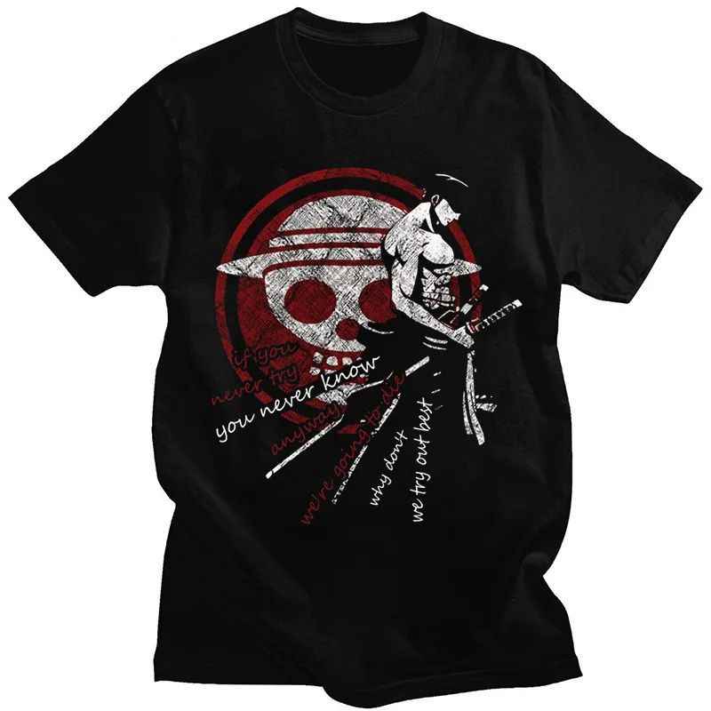Men’s One Piece Anime T-Shirt – Luffy & Zoro Cotton Round Neck Summer Tee.