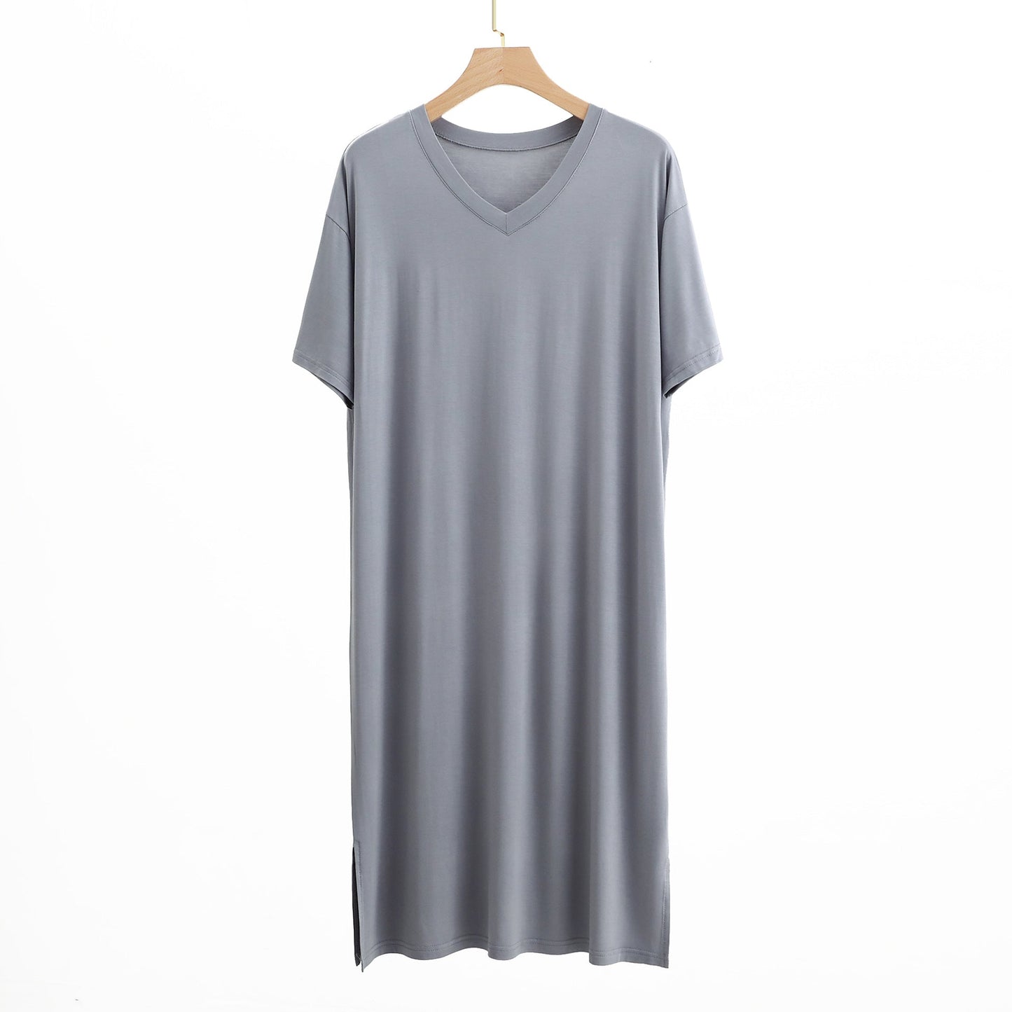 Men’s Modal V-Neck Nightgown – Soft Knee-Length Short-Sleeve Sleep Dress cjdropshipping