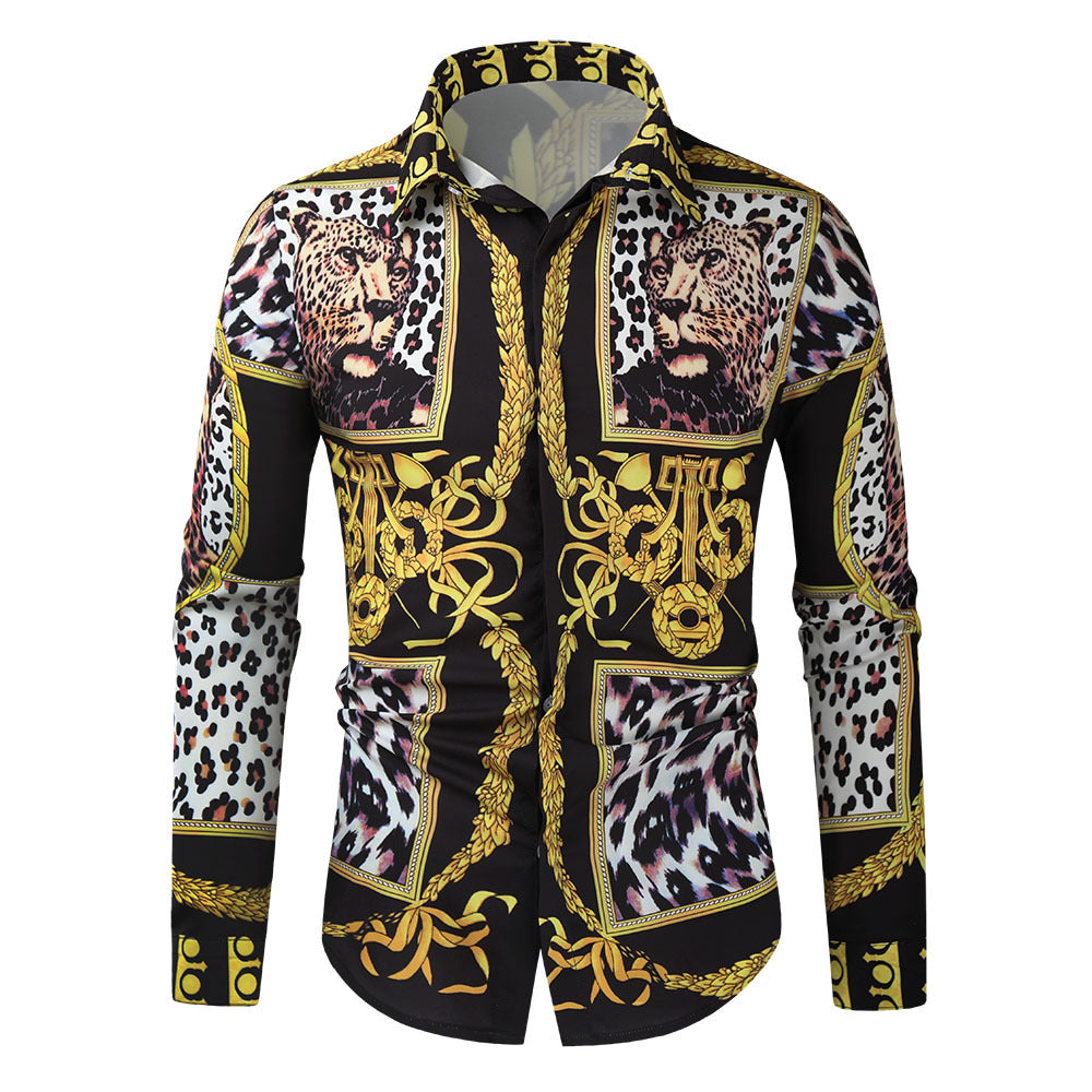 Men's Luxury Long-Sleeved Printed Shirt – Bold Dress Shirt for Casual & Formal Wear.