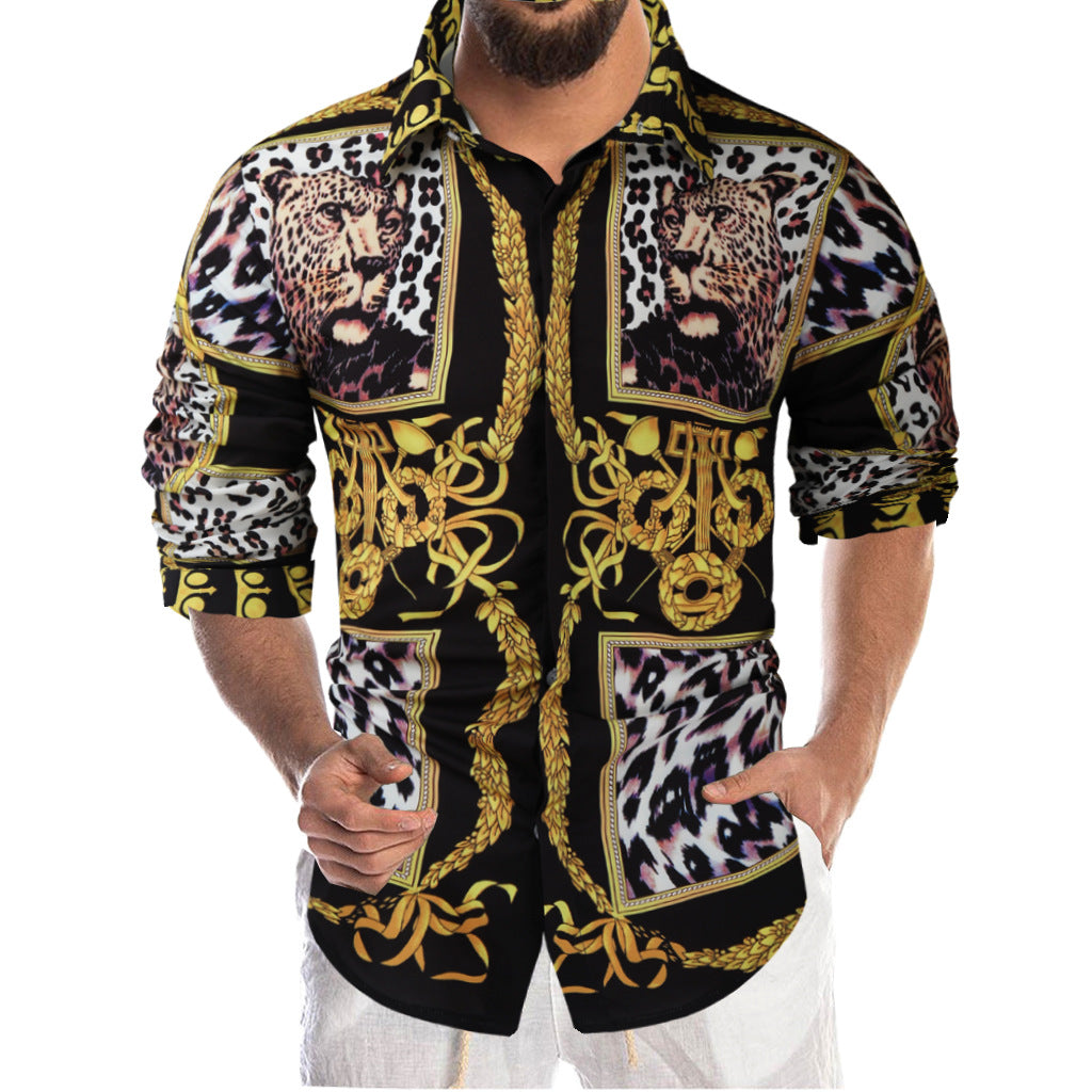 Men's Luxury Long-Sleeved Printed Shirt – Bold Dress Shirt for Casual & Formal Wear.