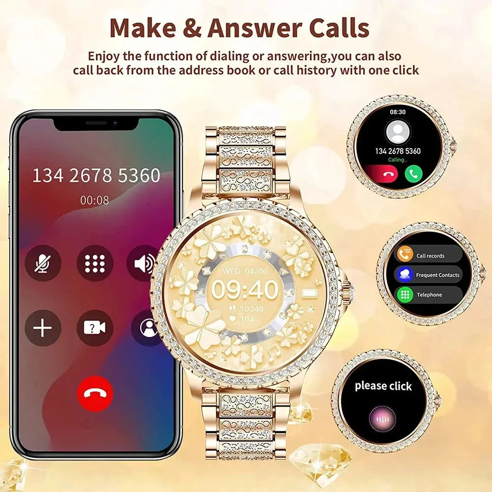 2025 Women’s Gold Luxury Smartwatch | 1.32" HD Screen, Voice Call & Heart Rate Monitor - Bright Starz Store