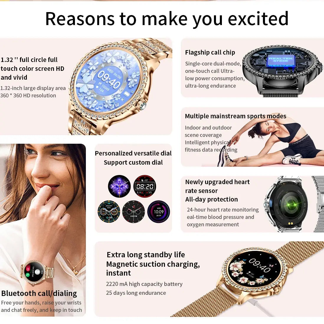 2025 Women’s Gold Luxury Smartwatch | 1.32" HD Screen, Voice Call & Heart Rate Monitor - Bright Starz Store
