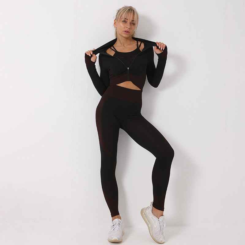 3PCS Women’s Seamless Yoga Set – Fitness Gym Leggings & Crop Top Sports Bra.