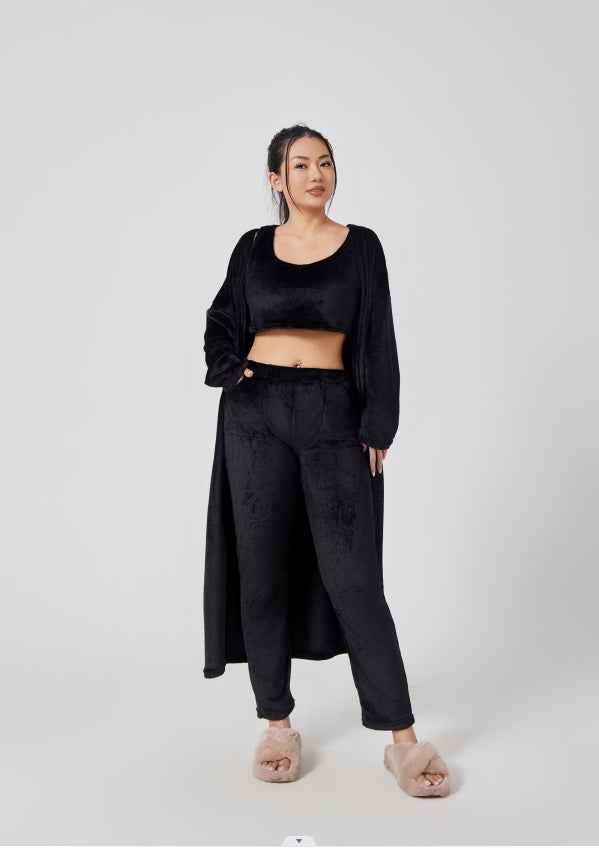 Women’s 3-Piece Cozy Winter Lounge Set – Soft Pajama Pants, Tank Top & Warm Cardigan.