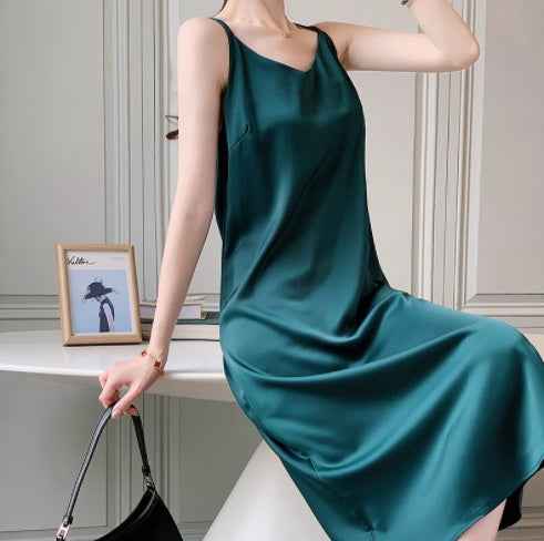 French Black Satin Slip Dress – Premium Satin Texture Elegant Evening Dress.