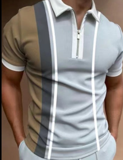 Men’s Striped Polo Shirt – Printed Short Sleeve Lapel T-Shirt for Casual & Smart Wear.