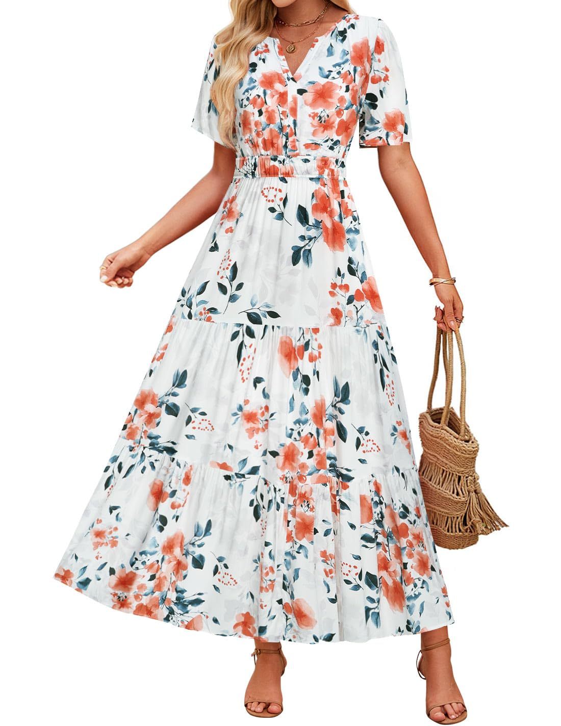 Summer Casual Floral Print Maxi Dress – Sleeveless Boho Beach Sundress for Women.