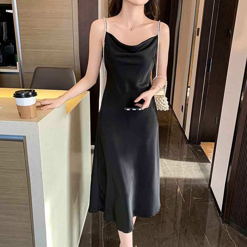 Women’s Silk Satin Slip Dress – Feminine Waist Silhouette Cocktail Dress.