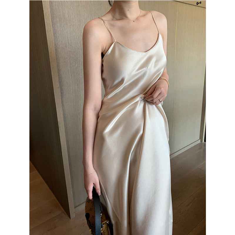 Acetate Satin Slip Dress – Loose & Slim Fit Versatile Satin Dress for All Occasions.