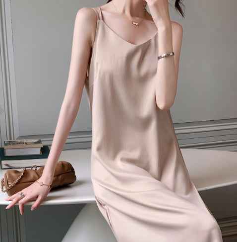 French Black Satin Slip Dress – Premium Satin Texture Elegant Evening Dress.