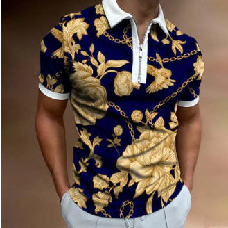 Men’s Striped Polo Shirt – Printed Short Sleeve Lapel T-Shirt for Casual & Smart Wear.