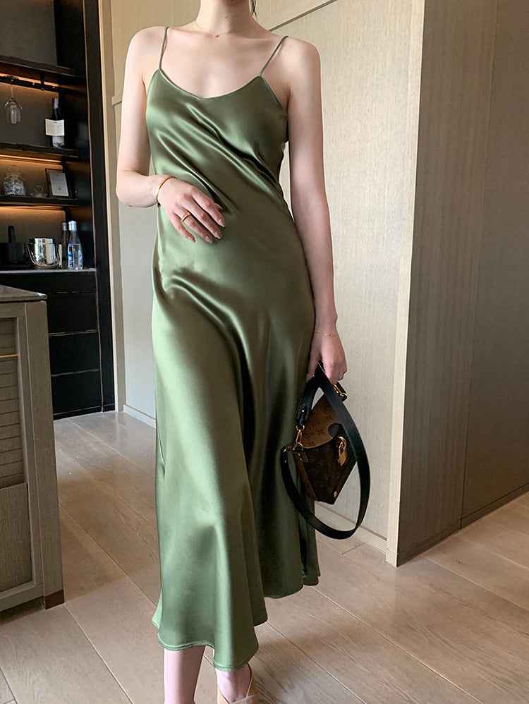 Acetate Satin Slip Dress – Loose & Slim Fit Versatile Satin Dress for All Occasions.