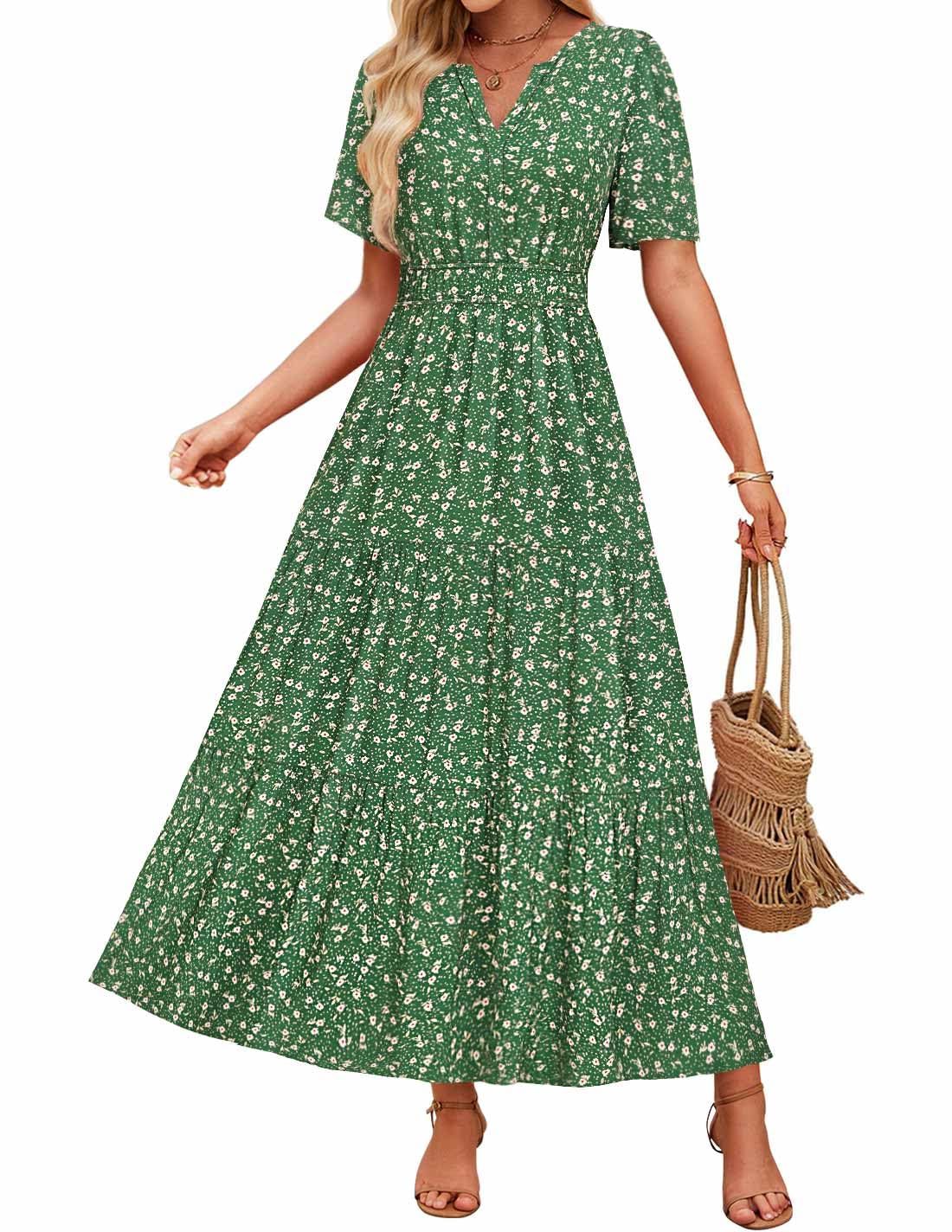 Summer Casual Floral Print Maxi Dress – Sleeveless Boho Beach Sundress for Women.