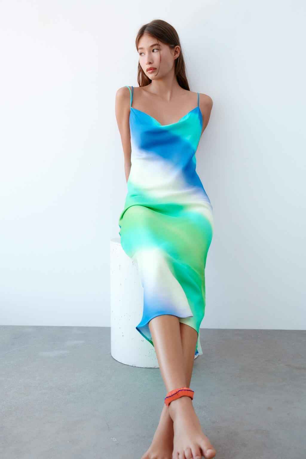 Ladies Stylish Tie-Dye Silk Satin Slip Dress – Summer Party & Vacation Outfit.