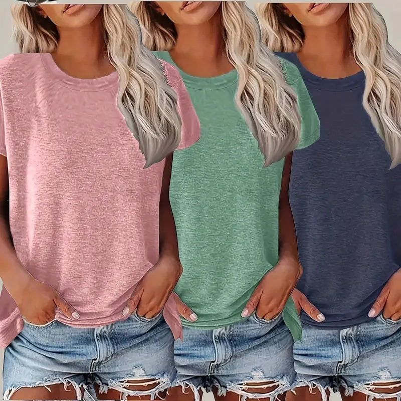 ☀️ 3-Pack Women’s Summer T-Shirts – Basic Casual Short Sleeve Loose Fit Tops 2025 Trend.