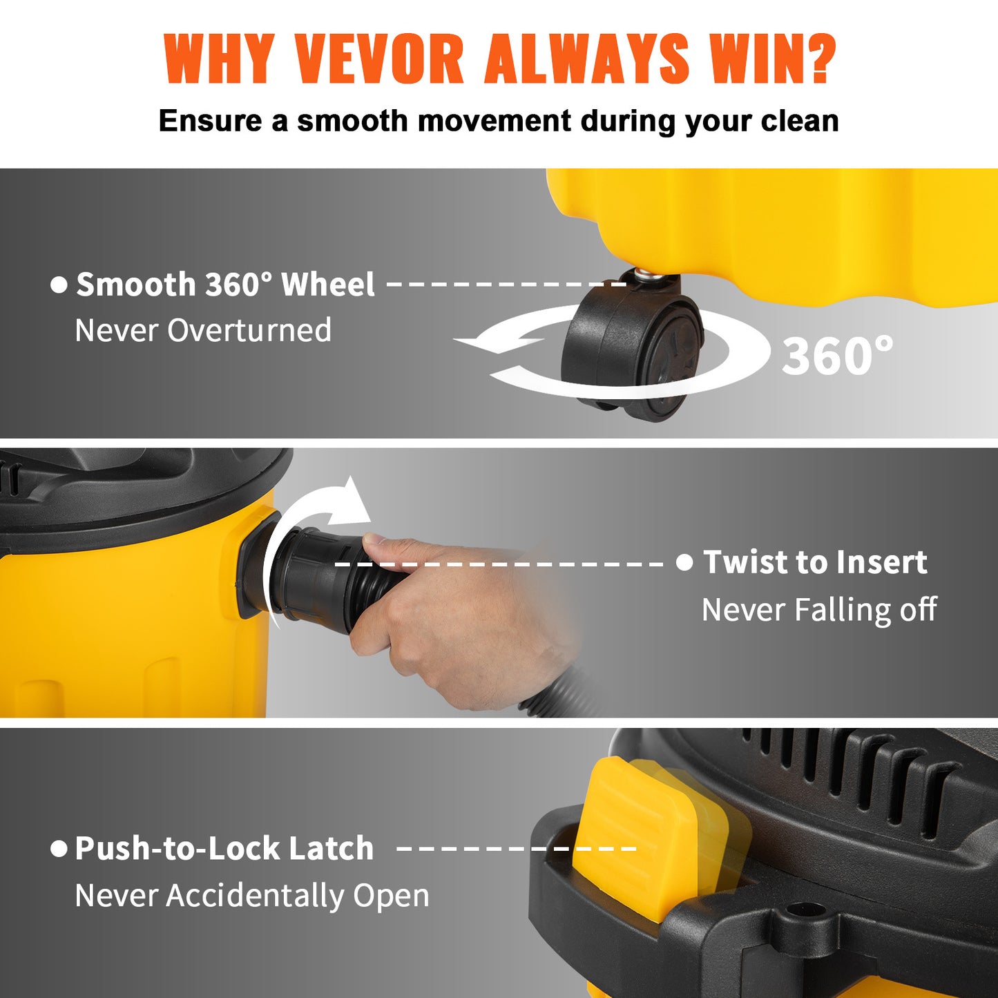 VEVOR Wet Dry Vac – 2.6 Gal 3-in-1 Portable Shop Vacuum with Blower & Attachments.