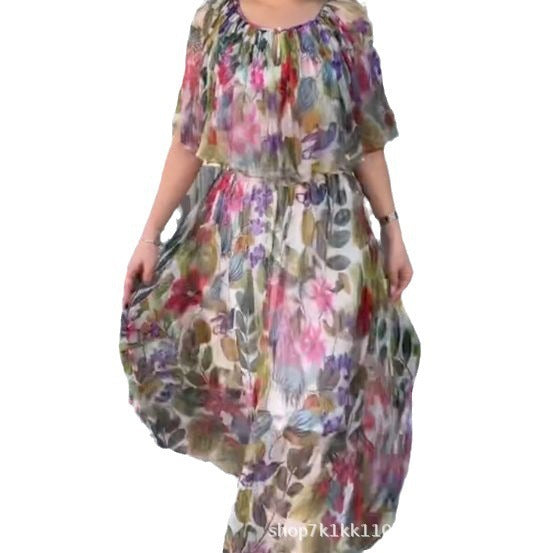 Women’s Vintage Floral Print Maxi Dress – Elegant Long Sleeve A-Line Boho Chic Evening Gown.