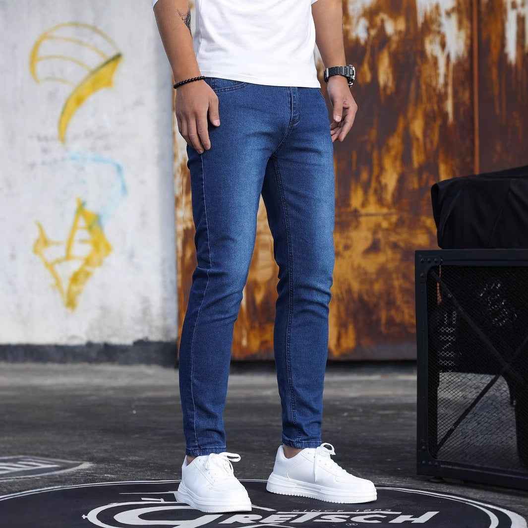 Men’s Retro Washed Stretch Slim Fit Jeans with Zipper Detail – Casual Denim Pants.