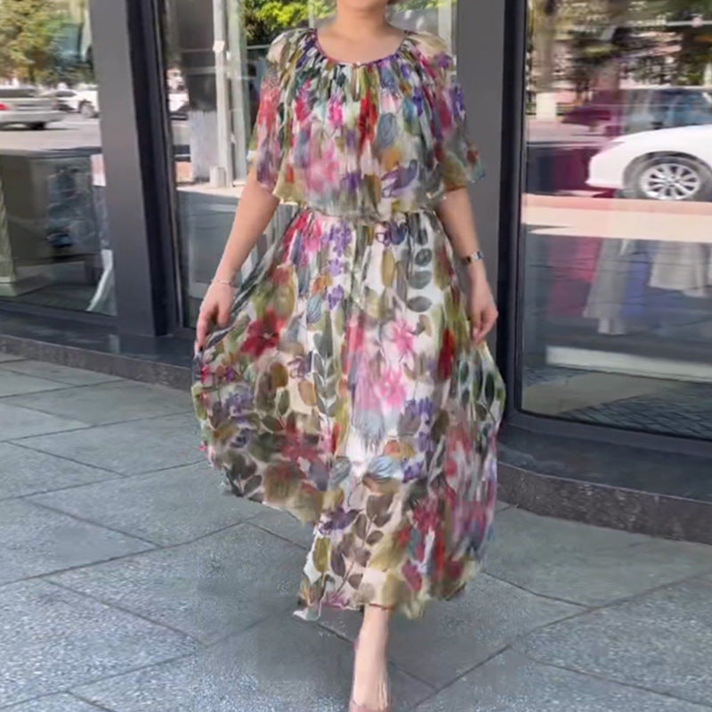 Women’s Vintage Floral Print Maxi Dress – Elegant Long Sleeve A-Line Boho Chic Evening Gown.