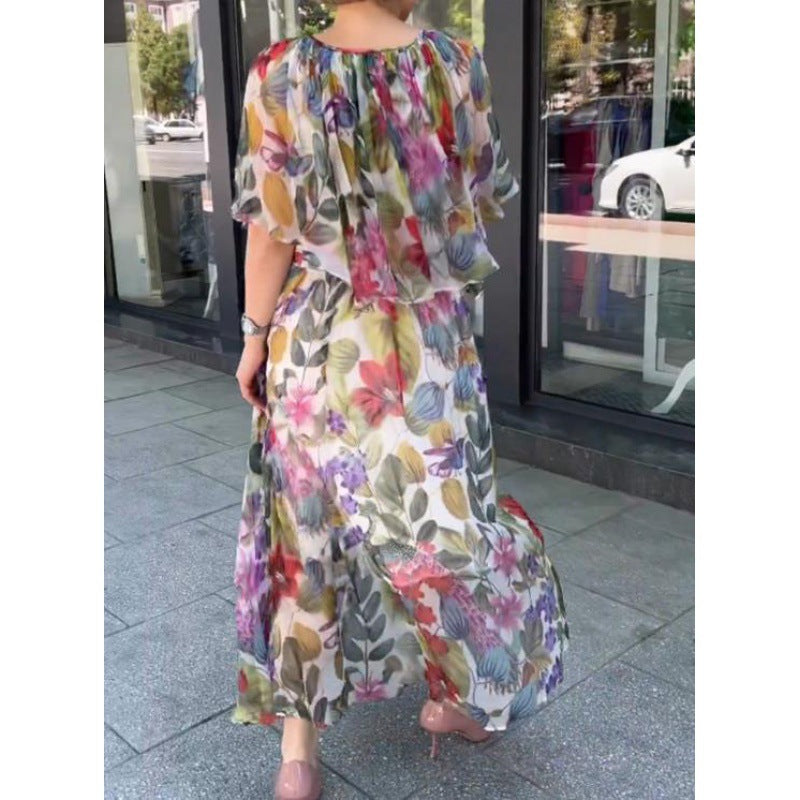 Women’s Vintage Floral Print Maxi Dress – Elegant Long Sleeve A-Line Boho Chic Evening Gown.