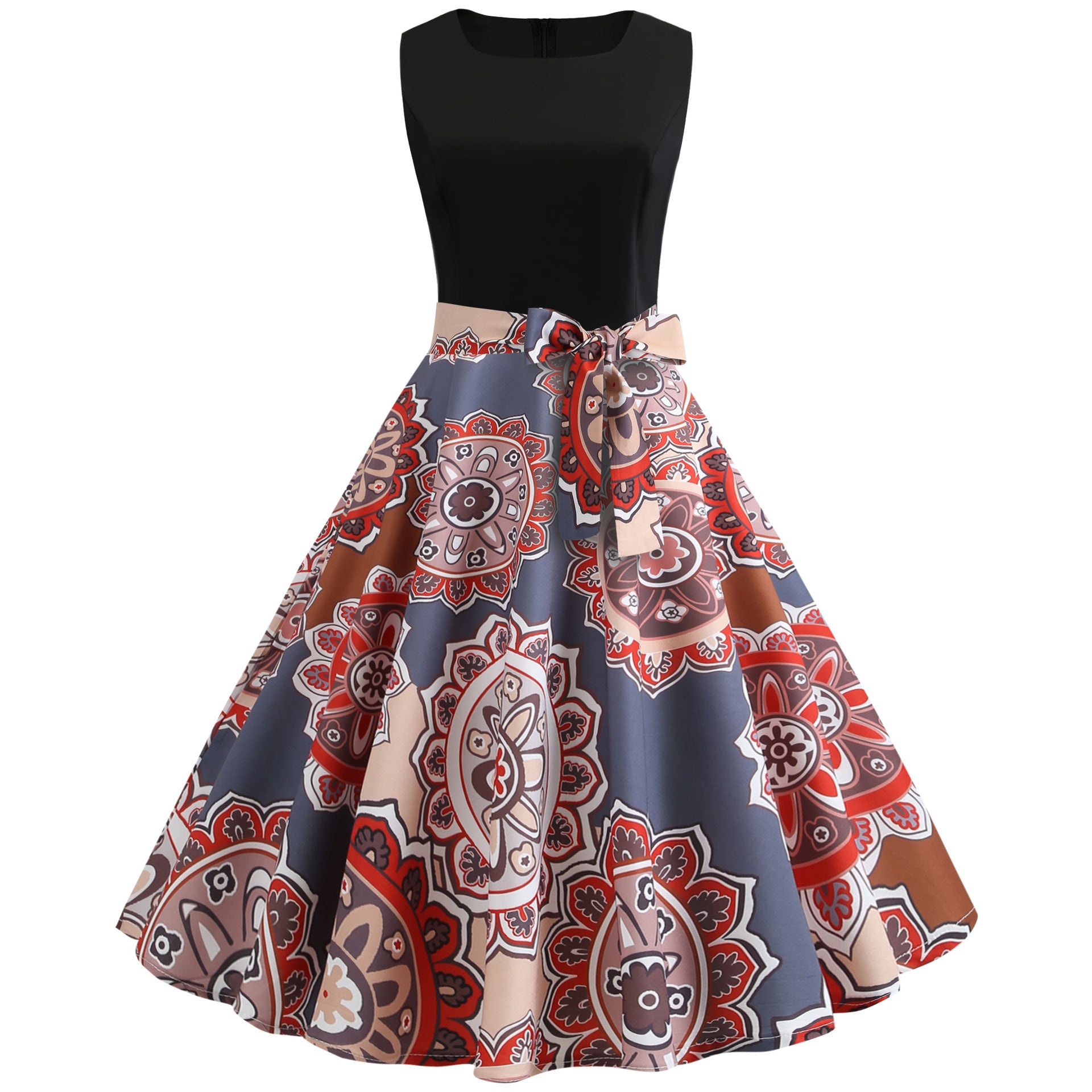 Women’s Vintage Print Dress – Retro Boho Style Casual & Party Wear.