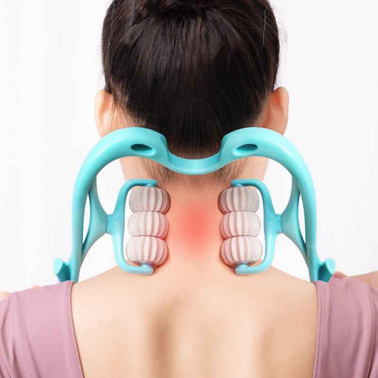 Multifunctional Six-Wheel Manual Neck Massager Roller – Pain Relief & Relaxation Tool.