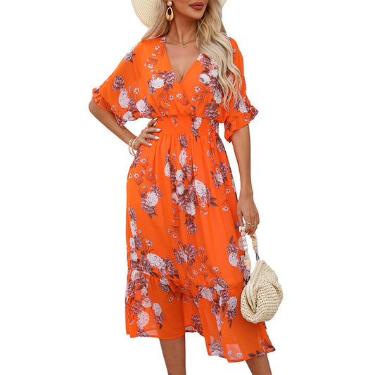 Women’s Floral Maxi Dress – Bohemian Style Summer Beach Vacation Outfit.